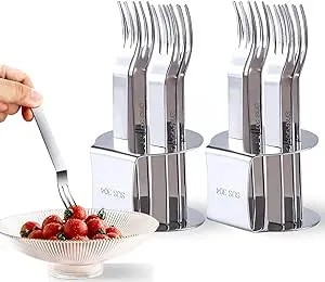 12 Pieces Dessert Forks Set with 2 Base Holder Stainless Steel Mini Forks for...