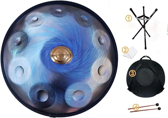 AS TEMAN HANDPAN, handpan drum instrument in D Minor 10 Notes 440hz Steel Hand Drum with Soft Hand Pan Bag, 2 handpan mallet,Handpan Stand,dust-free cloth, Black Hole Blue