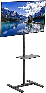 VIVO TV Floor Stand for 13 to 50 inch Flat Panel LED LCD Plasma Screens, Portable Display Height Adjustable Mount with Storage Shelf, 50 inch Tall, Black, STAND-TV07-S