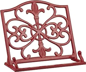 Home Basics Cast Iron Fleur De Lis Cookbook Stand, Red, 10.5x5.5x9 Inches