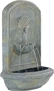 Sunnydaze Seaside 27-Inch Polystone Outdoor Wall Fountain - Electric Submersible Pump - Limestone Finish