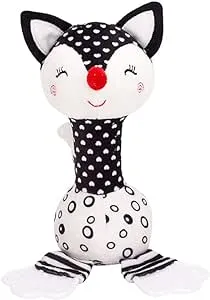 Baby Toys 0-12 Months, Black and White Newborn Toys, Soft Plush Rattle Stuffed Animal Toy with Teether and Sound, Developmental Hand Grip Toys (Fox)