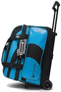 Pyramid Deluxe Double Roller 2 Ball Bowling Bag with Large Separate Shoe Compartment (Up To 2 Pairs Of Shoes) and Accessory Pockets, Sturdy Square Handle - Extends to 40" - Pro Options Available