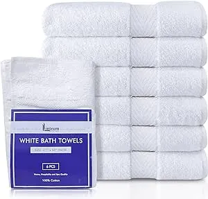 Linteum Textile Supply Hotel Quality Bath Towels Highly Absorbent Durable Bath Towels with 100% Soft Cotton Material (6-Pack, 27x52 in, (White)