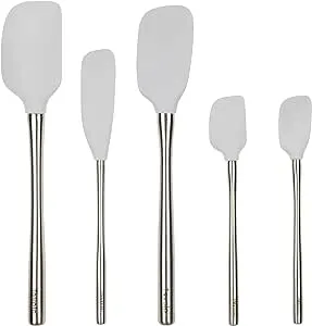 Tovolo Flex-Core Stainless Steel Handled Spatula Set of 5 for Meal Prep, Cooking, Baking, and More - Oyster Gray