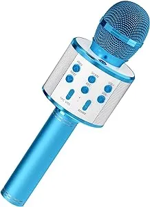 Kids Microphone for Singing, Wireless Bluetooth Karaoke Microphone for Adults, Portable Handheld Karaoke Machine, Toys for Boys and Girls Gift for Birthday Party (Blue)