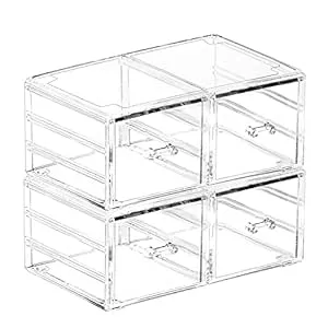 Pack of 2 Acrylic Countertop Stackable Drawers Bathroom Cabinet Organizer Clear Organizing Bins For Cosmetics Organizer Jewelry Hair Accessories Nail Polish Make Up Marker Pen