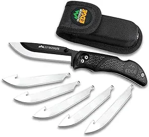 OUTDOOR EDGE Knives' RazorPro L Hunting Knife with Razor-Sharp Replaceable Blade features Non-Slip TRP Black Handle, Belt Holster, & 6 Blades. Must-Have Field Dressing Knife for Your Hunting Gear