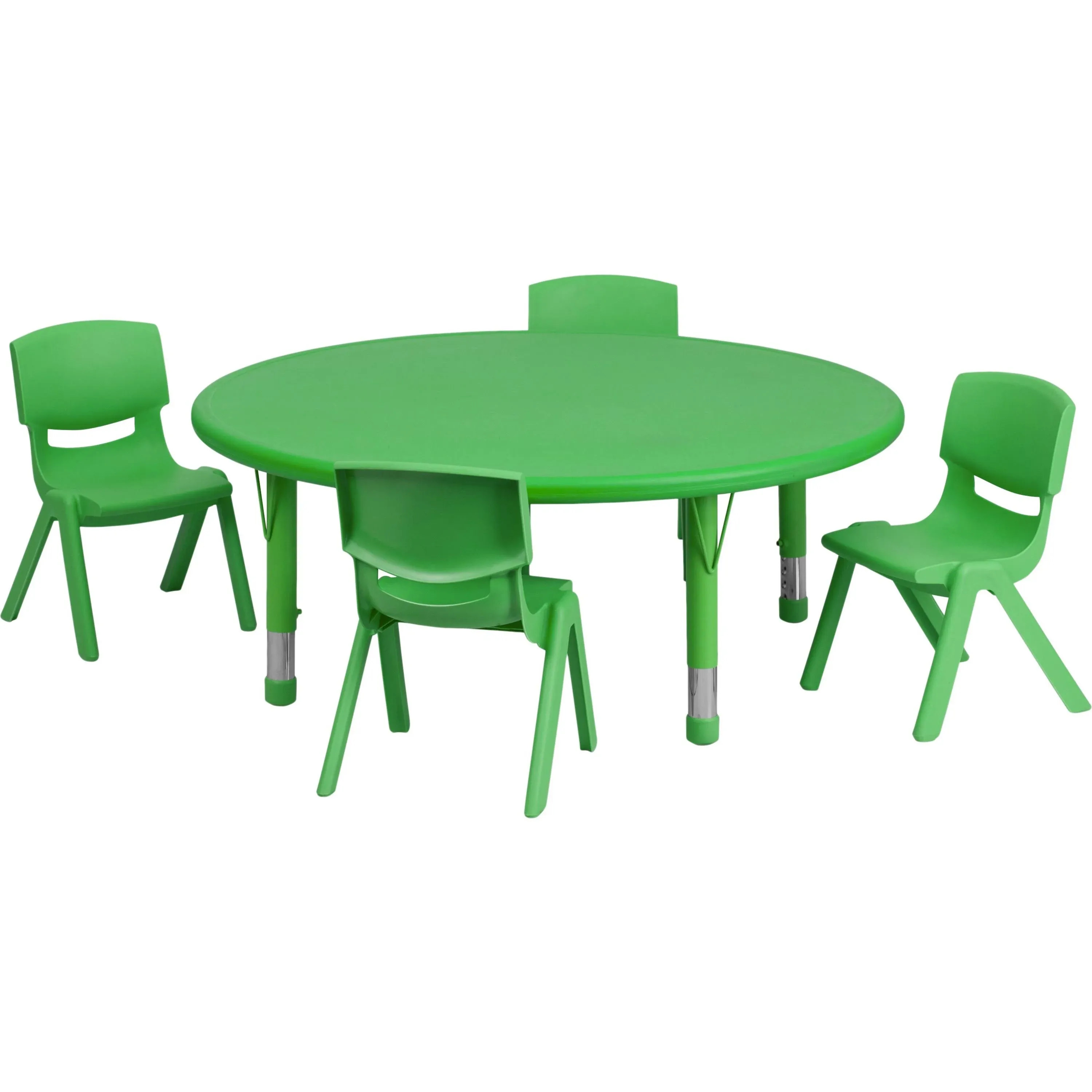 "Flash Furniture 45'' Round Adjustable Green Plastic Activity Table Set with 4 School Stack Chairs"