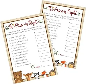 Woodland Baby Shower Game - The Price is Right (20 Game Cards)