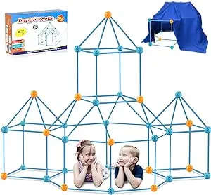 Kids Fort Building Kit - 135 Pieces Play Fort Constructor Indoor/Outdoor, DIY STEM Toy for Boys & Girls Ages 5+, Kids Fort Building Set - Create Tents, Castles, Tunnels, Rockets & More