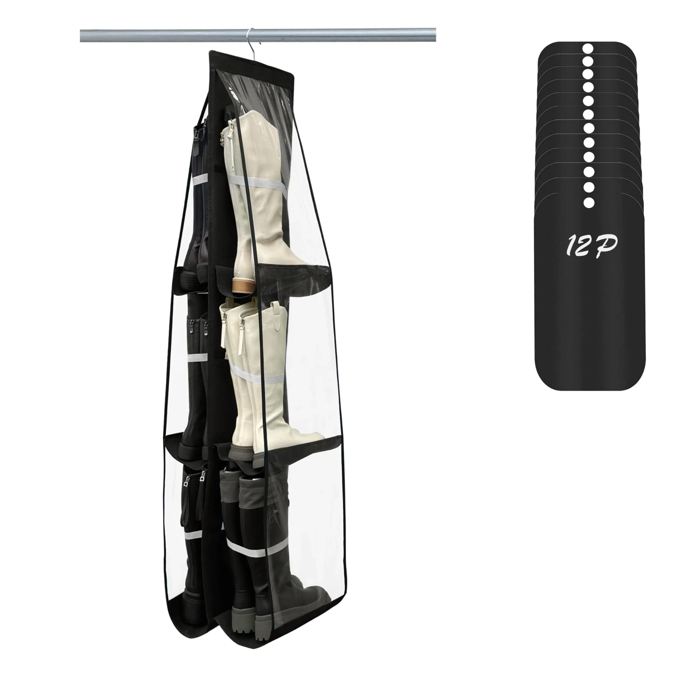 boot storage,You also get 12 pieces of boot shapers that will help keep your boots shapes,boot organizer,large capacity to hold 6 pairs of tall boots with a Velcro strap to keep them from falling out