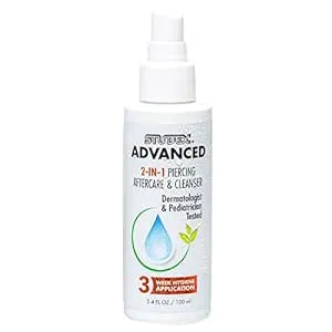 Studex Advanced 2-in-1 Piercing Aftercare & Cleanser – Hypochlorous Spray for Body and Ear Piercing, Hypoallergenic Formula for Sensitive Skin (3.4oz)