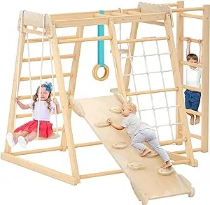 Jungle Gym, Toddler Climbing Toys, Indoor Playground Climbing Toys for Toddlers, Montessori Style Playground Sets for Backyards with Slide, Climbing Wall, Rope Wall Climber, Monkey Bars, Swing