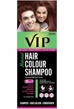 VIP 5 in 1 Hair Colour Shampoo base Hair Color 180 ml Brown Hair Colour Brown