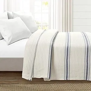 Lush Decor Comforter Farmhouse Stripe, Full/Queen, Navy