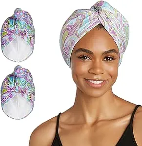 Turbie Twist Microfiber Hair Towel Wrap for Women and Men | 2 Pack | Bathroom Essential Accessories | Quick Dry Hair Turban for Drying Curly, Long & Thick Hair (Purple Paisley)