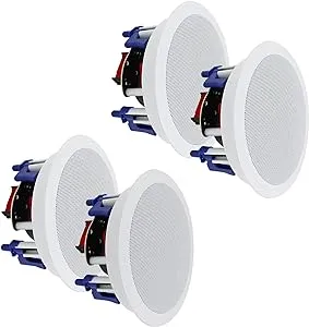 Herdio Ceiling Speakers 2-Way 5.25" 600 Watts Passive Wired Flush Mount in Wall Speakers for Home Theater Living Room Office Covered Porches(2Pairs, Paintable-Grille)