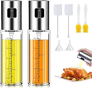 Oil Sprayer for Cooking, Oil and Vinegar Dispenser Set with Glass Bottle and Stainless Steel, Olive Oil Soy Sauce dispenser Pump Sprayer for Kitchen, Air Fryer, BBQ, Making Salad, Baking