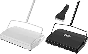 JEHONN Carpet Floor Sweeper Manual with Horsehair, Non Electric Quite Rug Roller Brush Push for Cleaning Pet Hair