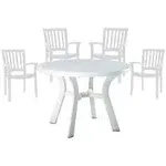 5 Piece Set 42" Round Resin Patio Table and 4 Resin Chairs in White