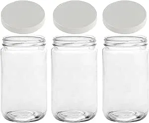 Mason Jars 32 Oz Glass Extra Wide Mouth Quart Storage Jars With Lids - BPA Free Plastic Storage Lids - Made in USA - Quart Glass Jars 32 oz with Lids (Set of 3)