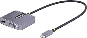 StarTech USB C to HDMI VGA Multiport Adapter, Gray (122-USBC-HDMI-4K-VGA)