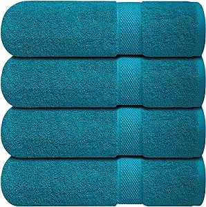 Infinitee Xclusives Premium Bath Towels for Bathroom Set of 4 (27x54 Inches), 100% Soft Ring-Spun Cotton Bathroom Towels (Serene Teal)