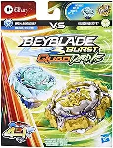 BEYBLADE Hasbro Burst QuadDrive Magma Roktavor R7 and Gilded Balderov B7 Spinning Top Dual Pack - 2 Battling Game Top Toy for Kids Ages 8 and Up