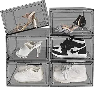  X-Large Shoe Storage Box - Upgraded Stackable Plastic Shoe Box with White