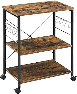 Mr IRONSTONE Microwave Cart 23.7'' for Small Space, 3-Tier Coffee Cart Rolling Kitchen Utility cart Microwave Stand on Wheels, Rustic Brown