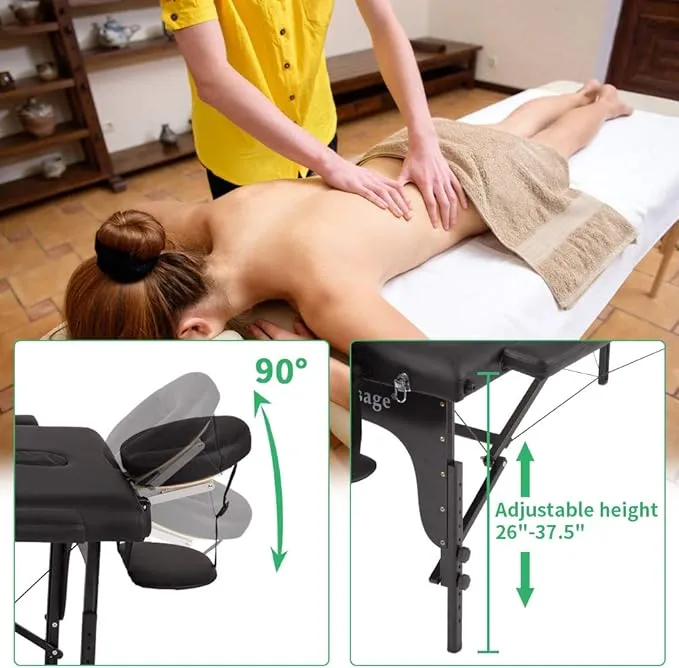 BestMassage Massage Table Portable Massage Bed Spa Bed 30 Inches Wide Height Adjustable 2 Fold PU Lash Bed with Half Bolster Oxford Cloth Backpack