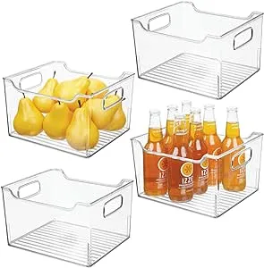 mDesign Plastic Deep Organizer Bin with Handles for Kitchen, Cabinet, Pantry Shelf, Refrigerator, Freezer - Food Storage Container Organizing Bins for Fruits and Vegetables, Ligne Collection, Clear