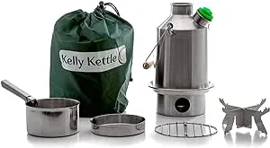 Scout 41 oz. Stainless Steel Kelly Kettle® Basic Kit (1.2 ltr) Rocket Stove Boils water Ultra Fast with just sticks/twigs. For Camping, Fishing, Scouts, Hunting, Emergencies, Hurricanes, Tornados