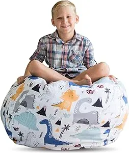 Creative QT Stuff ’n Sit Large 33’’ Bean Bag Storage Cover for Stuffed Animals & Toys, Giant Beanbag Chair for Plush, Toddler & Kids Rooms Bedroom Organizer for Christmas, Dinosaur