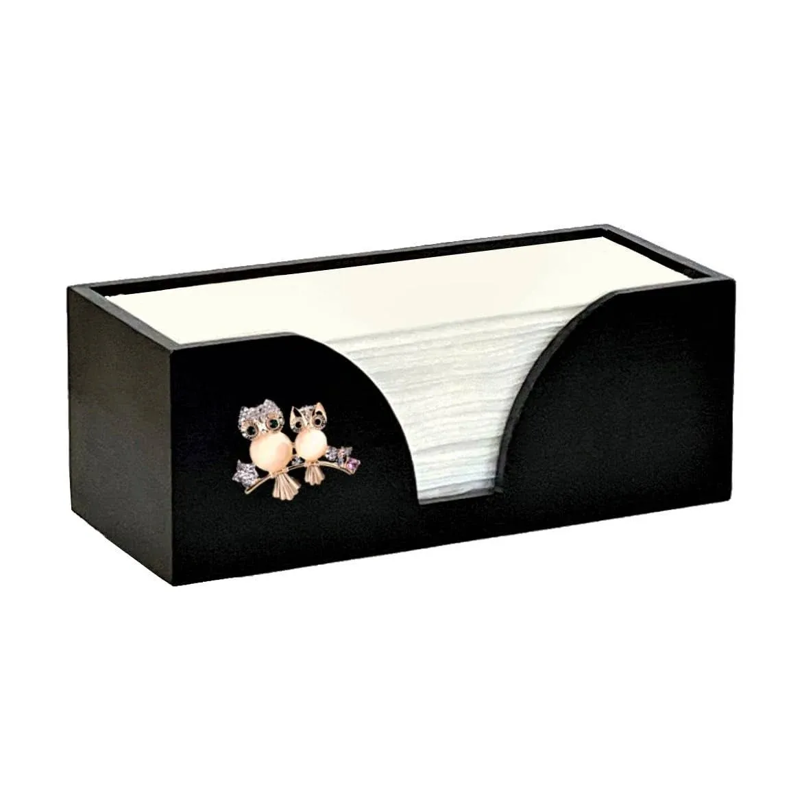 Paper Towel Dispenser with Rose Gold Owls in Black Bamboo