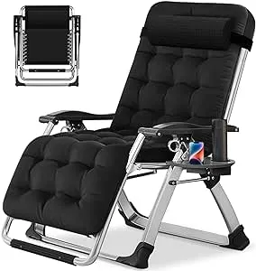 Barbella Zero Gravity Chair, Adjustable Reclining Lounge Chair with Removable Cushion & Headrest, Folding Recliner for Indoor & Outdoor, Black Pearl Cotton Pad