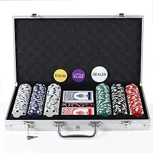 300Pcs Poker Chips Set for Texas Holdem,Blackjack, Tournaments with Aluminum Case,2 Decks of Cards, Dealer, Small Blind, Big Blind Buttons and 5 Dice,11.5 Gram