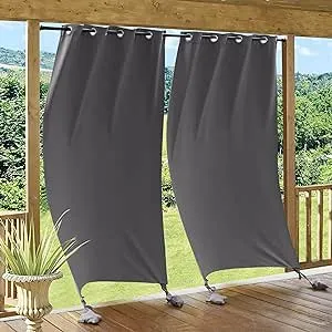 RYB HOME Windproof Outdoor Curtains - Weighted Bags Included Blackout Curtains Indoor Outdoor for Patio Waterproof, Thermal Insulate for Pool Deck Canopy Spa, 52 Wide x 96 Long 2 Panels, Grey