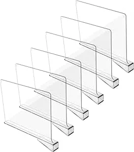 Hmdivor Clear Acrylic Shelf Dividers, Closets Shelf and Closet Separator for Organization in Bedroom, Kitchen and Office Shelves (6 Pack)