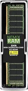 NEMIX RAM 32GB (1X32GB) DDR4 2933MHZ PC4-23400 2Rx4 1.2V CL21 288-PIN ECC RDIMM Compatible with Samsung M393A4K40CB2-CVF Registered Server Memory