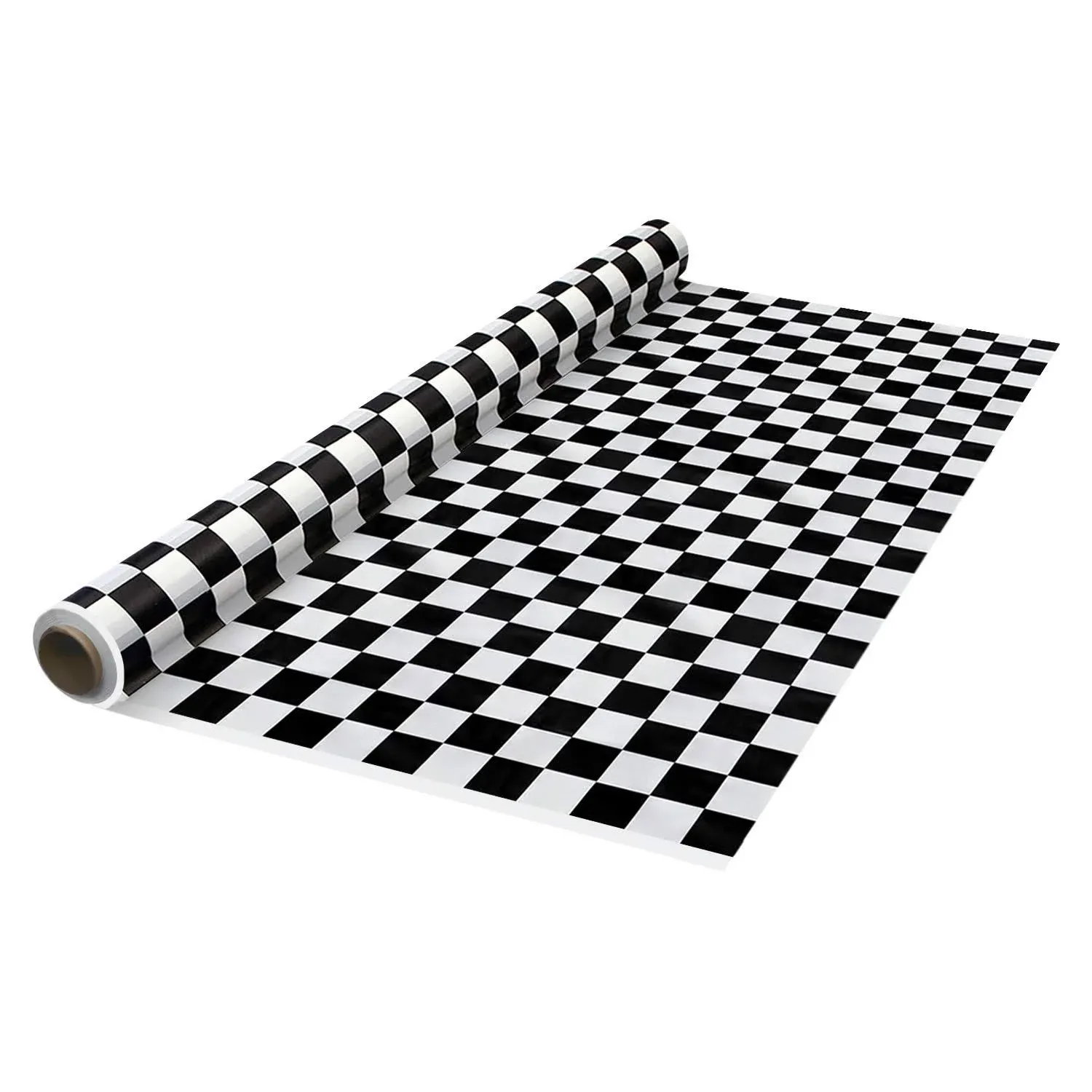 Party Essentials Heavy Duty Printed Plastic Banquet Table Roll Available in 27 Colors, 40 x 150', Black and White Checks