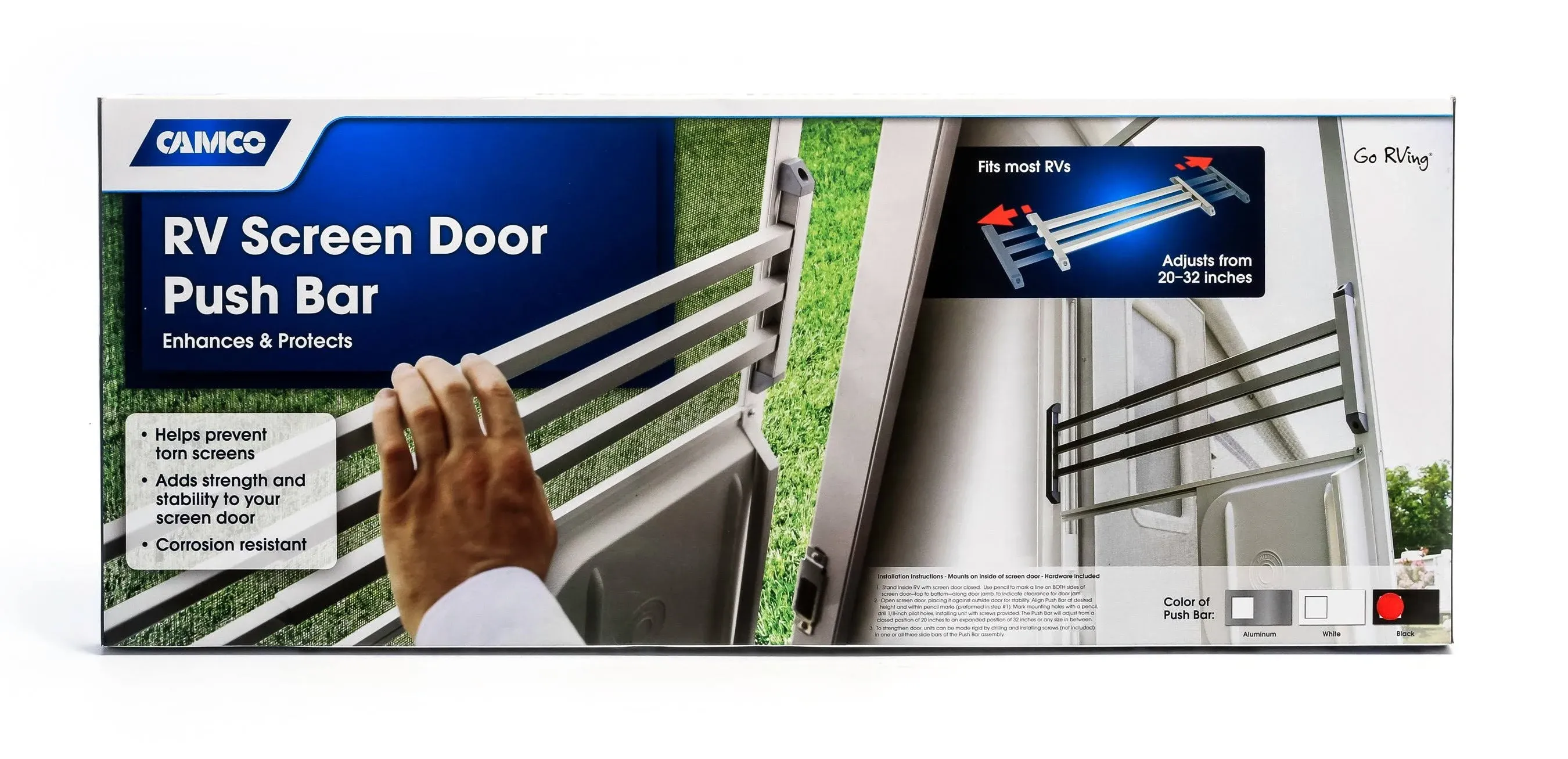 Camco 43976 RV Screen Door Push Bar, Black - Adds Strength and Stability to Your Screen Door - Prevents Torn Screens