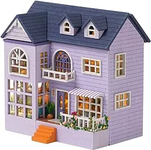 Flever Dollhouse Miniature DIY House Kit Creative Room with Furniture for Romantic Valentine's Gift (Happy House)