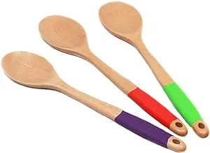 Chef Craft Premium Silicone Handle Wooden Spoon Set, 14 inch, Rainbow