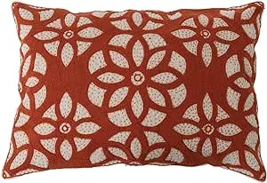 Rust Cotton Lumbar Pillow with Embroidery