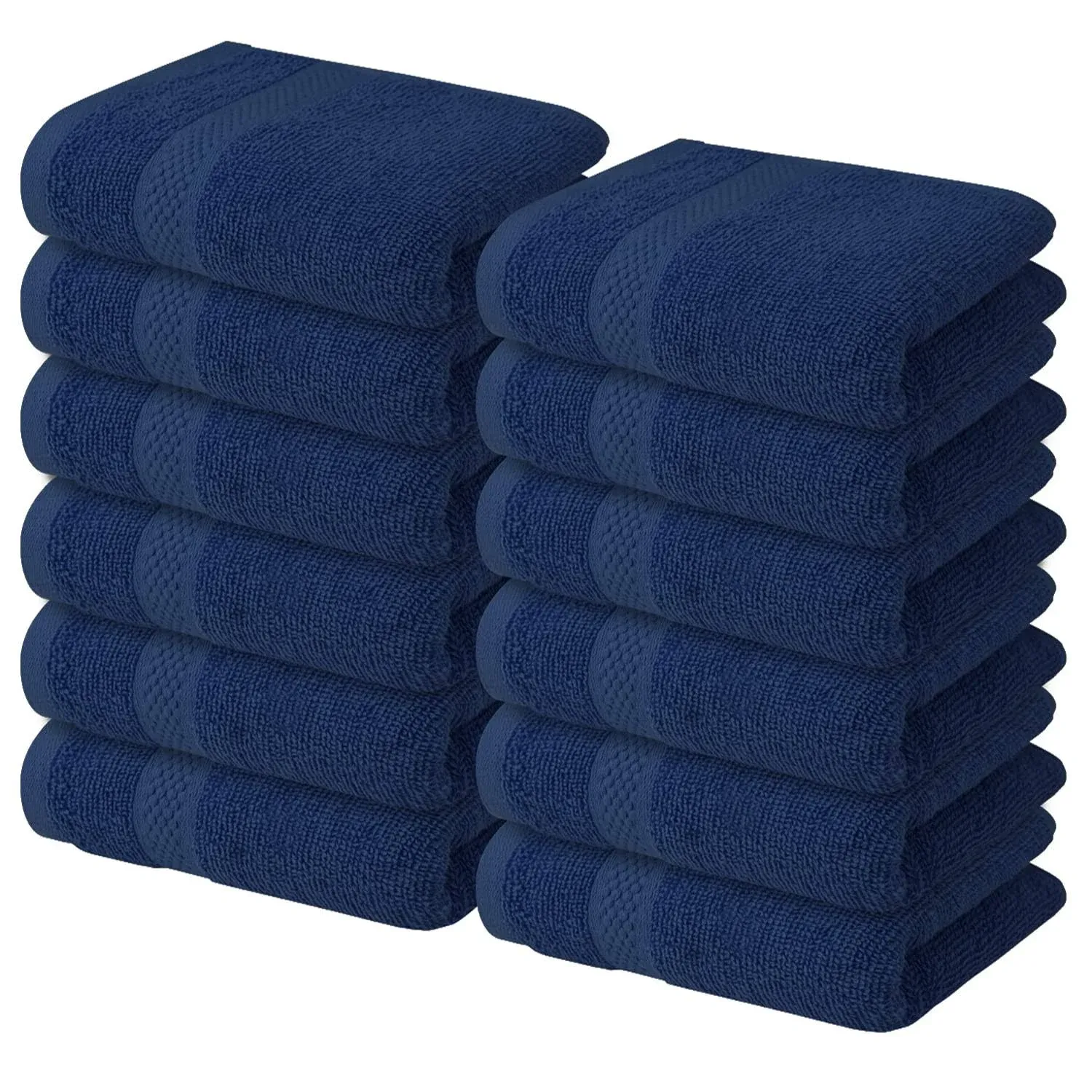 Infinitee Xclusives Premium Wash Cloths for Showering [13x13] – 100% Cotton Washcloths [Pack of 12], Soft and Absorbent Face Towels for Bathroom Wash Clothes, Gym, and Spa |Tranquil Navy|