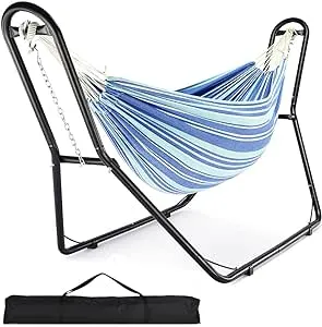 Zupapa Hammock Stand and Hammock, 2 Person Steel Hammock Frame and Hammock, 550LBS Capacity, Backyard Camping Use