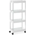 Storage Cart 4 Tier Mobile Shelving Unit Organizer, Utility Rolling Shelf Cart with Wheels for Bathroom Kitchen Bedroom Office Laundry Narrow Places,