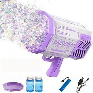 Bubble Gun Bubble Machine Gun 69 Holes Automatic Bubbles Machine for Kids Adults Outdoor Toys Gift for Birthday Wedding Party Bubble Blaster for Indoor Bubble Blower Toddlers - Purple Bubble Makers